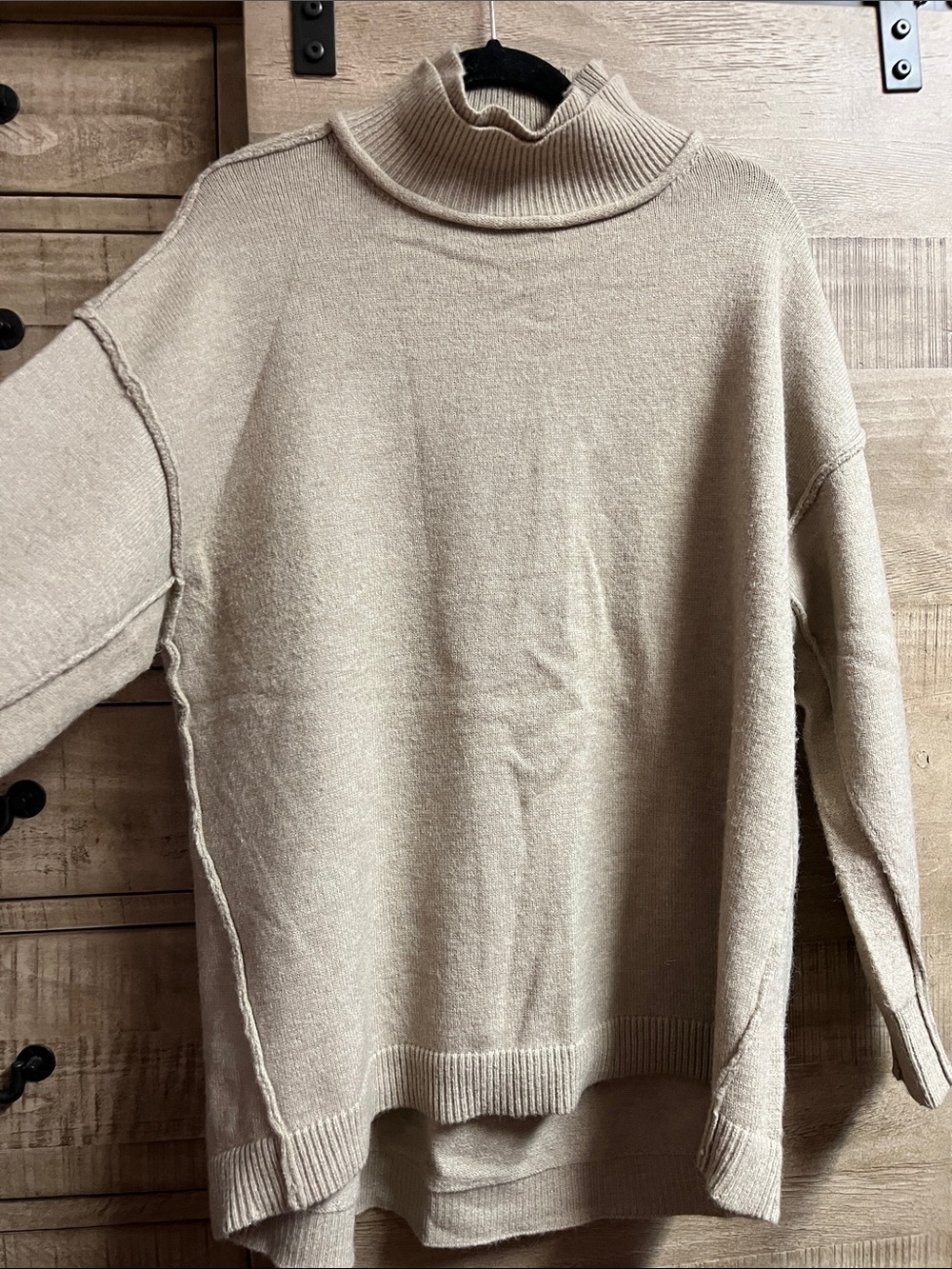 Relaxed Cream Turtleneck Sweater - Oversized Cozy Knit